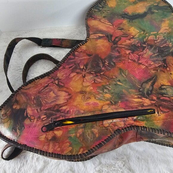 Multicolor Leather Africa Shaped Backpack Boho Tribal Festival Slig Bag - Picture 11 of 16